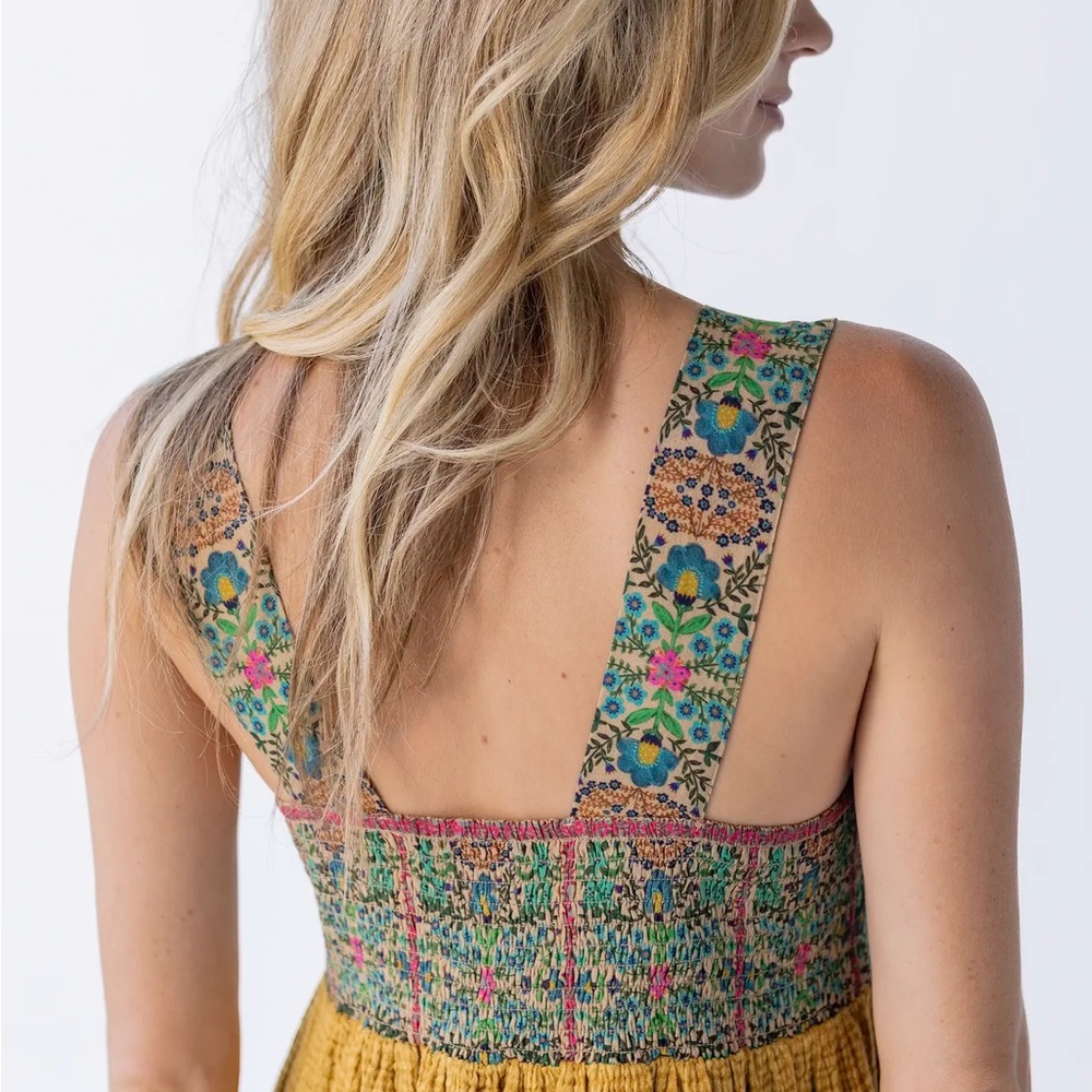Mustard Maxi Dress with Green Floral Bodice - Picture 3 of 7